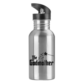 Fairy GodMother, Water bottle Silver with straw, stainless steel 600ml