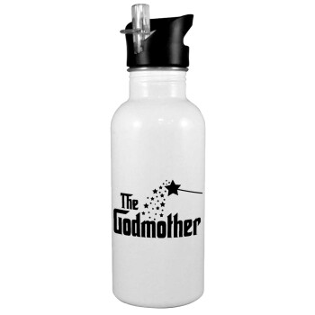 Fairy GodMother, White water bottle with straw, stainless steel 600ml