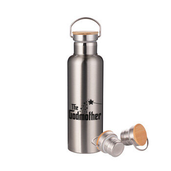 Fairy GodMother, Stainless steel Silver with wooden lid (bamboo), double wall, 750ml