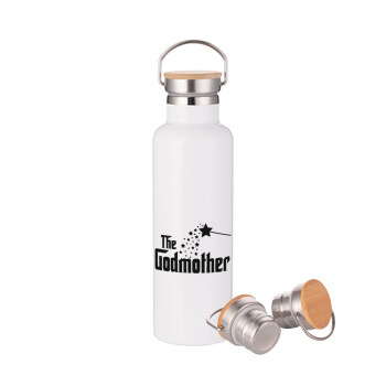 Fairy GodMother, Stainless steel White with wooden lid (bamboo), double wall, 750ml