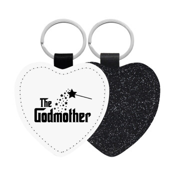 Fairy GodMother, Μπρελόκ PU δερμάτινο glitter καρδιά ΜΑΥΡΟ