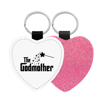 Fairy GodMother, Μπρελόκ PU δερμάτινο glitter καρδιά ΡΟΖ