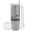 Tumbler stainless steel Silver 600ml, with metal straw & cleaning brush