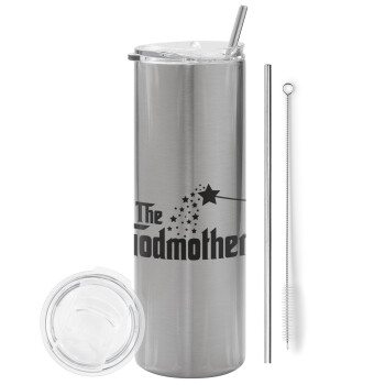 Fairy GodMother, Eco friendly stainless steel Silver tumbler 600ml, with metal straw & cleaning brush