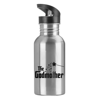 Fairy GodMother, Water bottle Silver with straw, stainless steel 600ml