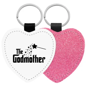 Fairy GodMother, Μπρελόκ PU δερμάτινο glitter καρδιά ΡΟΖ