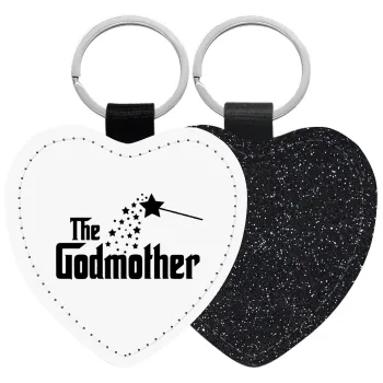 Fairy GodMother, Μπρελόκ PU δερμάτινο glitter καρδιά ΜΑΥΡΟ