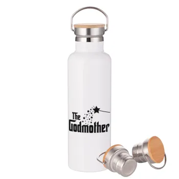 Fairy GodMother, Stainless steel White with wooden lid (bamboo), double wall, 750ml