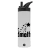 Metallic thermos bottle with straw & handle, stainless steel (Stainless steel 304), double-walled, 600ml.