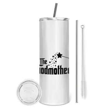 Fairy GodMother, Tumbler ποτήρι θερμό από ανοξείδωτο ατσάλι 600ml, με μεταλλικό καλαμάκι & βούρτσα καθαρισμού