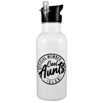 Cool Aunts club, White water bottle with straw, stainless steel 600ml