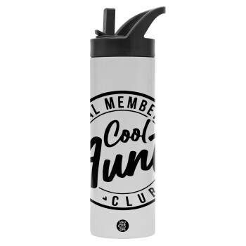 Cool Aunts club, Μεταλλικό παγούρι θερμός με καλαμάκι & χειρολαβή, ανοξείδωτο ατσάλι (Stainless steel 304), διπλού τοιχώματος, 600ml