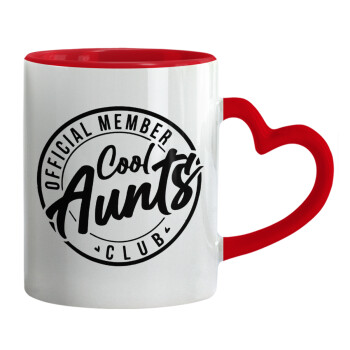 Cool Aunts club, Κούπα καρδιά χερούλι κόκκινη, κεραμική, 330ml