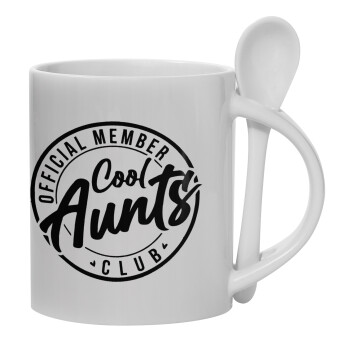 Cool Aunts club, Ceramic coffee mug with Spoon, 330ml (1pcs)