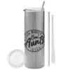 Tumbler stainless steel Silver 600ml, with metal straw & cleaning brush