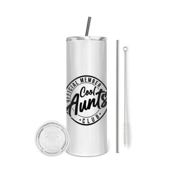 Cool Aunts club, Tumbler ποτήρι θερμό από ανοξείδωτο ατσάλι 600ml, με μεταλλικό καλαμάκι & βούρτσα καθαρισμού
