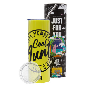 Cool Aunts club, Neon Yellow Travel Tumbler, with metal straw (Stainless steel 304 Food grade, BPA free, 600ml)