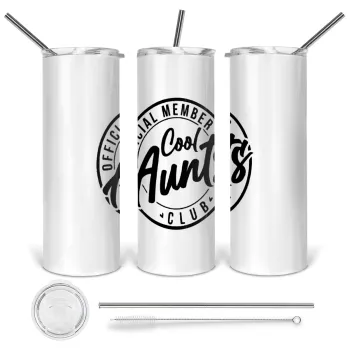 Cool Aunts club, Tumbler ποτήρι θερμό από ανοξείδωτο ατσάλι 600ml, με μεταλλικό καλαμάκι & βούρτσα καθαρισμού