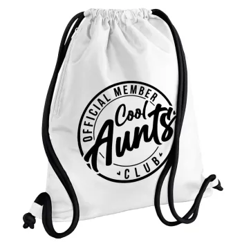 Cool Aunts club, Backpack pouch GYMBAG white, with pocket (40x48cm) & thick cords