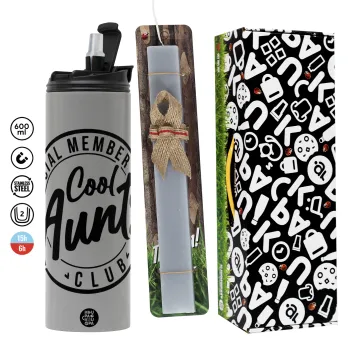 Cool Aunts club, Πασχαλινή Λαμπάδα με Travel Tumbler θερμό (600ml, BPA free) & κερί αρωματικό πλακέ (30cm) (ΓΚΡΙ)
