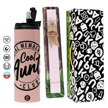 Cool Aunts club, Πασχαλινή Λαμπάδα με  ΡΟΖ Travel Tumbler θερμό (600ml, BPA free) & κερί αρωματικό πλακέ (30cm) (ΡΟΖ)