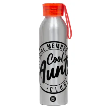 Cool Aunts club, Αλουμινένιο Αθλητικό Μπουκάλι 650ml – Ασημί με Κόκκινο Καπάκι και Λουράκι Σιλικόνης