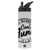 Metallic thermos bottle with straw & handle, stainless steel (Stainless steel 304), double-walled, 600ml.