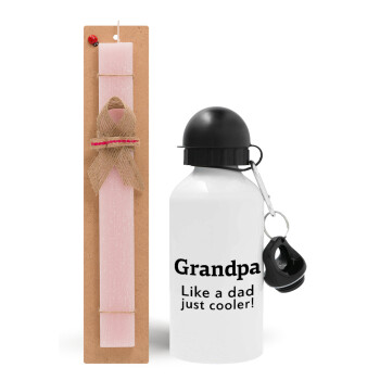 Grandpa, like a dad, just cooler, Πασχαλινό Σετ, παγούρι μεταλλικό αλουμινίου (500ml) & πασχαλινή λαμπάδα αρωματική πλακέ (30cm) (ΡΟΖ)