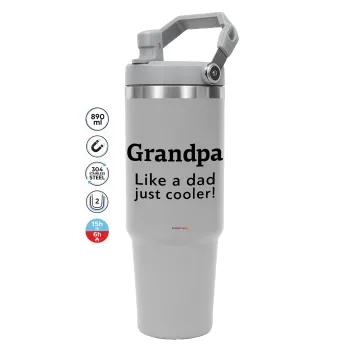Grandpa, like a dad, just cooler, ΓΚΡΙ Travel Tumbler Θερμός με χερούλι και καλαμάκι 890ml
