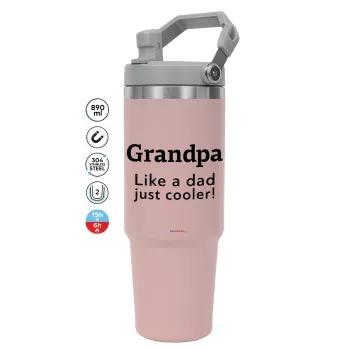 Grandpa, like a dad, just cooler, ΡΟΖ Travel Tumbler Θερμός με χερούλι και καλαμάκι 890ml