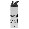 Metallic thermos bottle with straw & handle, stainless steel (Stainless steel 304), double-walled, 600ml.
