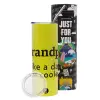 Neon Yellow Travel Tumbler θερμό, μεταλλικό καλαμάκι(Ανωξείδωτο 304 Food grade, BPA free, 600ml)