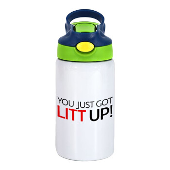 Suits You Just Got Litt Up! , Children's hot water bottle, stainless steel, with safety straw, green, blue (350ml)