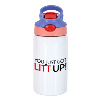 Suits You Just Got Litt Up! , Children's hot water bottle, stainless steel, with safety straw, pink/purple (350ml)