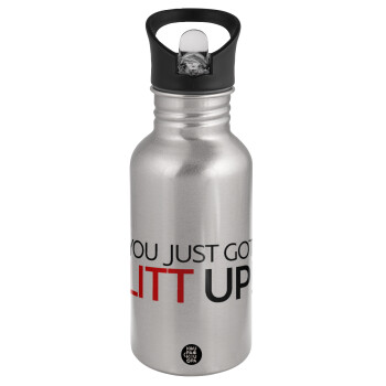 Suits You Just Got Litt Up! , Water bottle Silver with straw, stainless steel 500ml