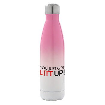 Suits You Just Got Litt Up! , Metal mug thermos Pink/White (Stainless steel), double wall, 500ml