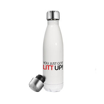 Suits You Just Got Litt Up! , Μεταλλικό παγούρι θερμός Λευκό (Stainless steel), διπλού τοιχώματος, 500ml