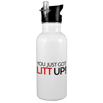 Suits You Just Got Litt Up! , White water bottle with straw, stainless steel 600ml