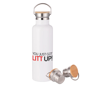 Suits You Just Got Litt Up! , Stainless steel White with wooden lid (bamboo), double wall, 750ml