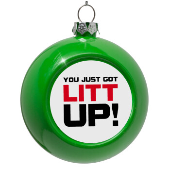 Suits You Just Got Litt Up! , Green Christmas tree ornament bauble 8cm