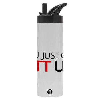 Suits You Just Got Litt Up! , Metallic thermos bottle with straw & handle, stainless steel (Stainless steel 304), double-walled, 600ml.