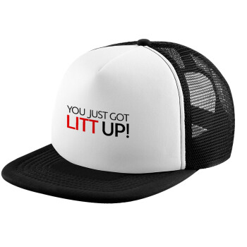 Suits You Just Got Litt Up! , Καπέλο ενηλίκων Jockey με Δίχτυ Black/White (snapback, trucker, unisex)