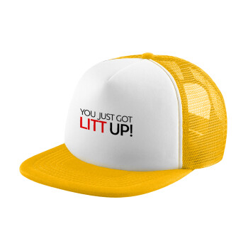 Suits You Just Got Litt Up! , Καπέλο Ενηλίκων Soft Trucker με Δίχτυ Κίτρινο/White (POLYESTER, ΕΝΗΛΙΚΩΝ, UNISEX, ONE SIZE)