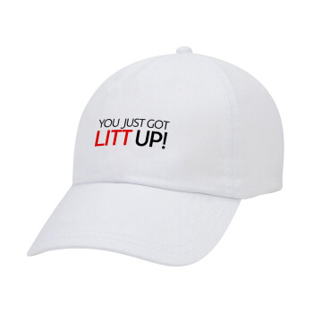Suits You Just Got Litt Up! , Καπέλο ενηλίκων Jockey Λευκό (snapback, 5-φύλλο, unisex)