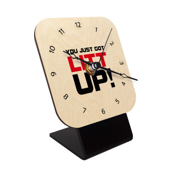 Suits You Just Got Litt Up! , Quartz Table clock in natural wood (10cm)