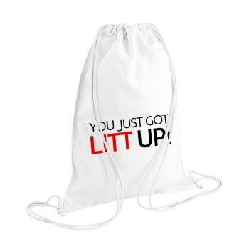 Suits You Just Got Litt Up! , Τσάντα πλάτης πουγκί GYMBAG λευκή (28x40cm)