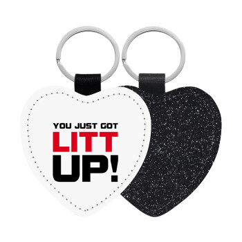 Suits You Just Got Litt Up! , Μπρελόκ PU δερμάτινο glitter καρδιά ΜΑΥΡΟ