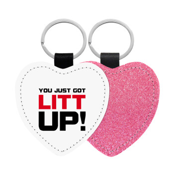 Suits You Just Got Litt Up! , Μπρελόκ PU δερμάτινο glitter καρδιά ΡΟΖ
