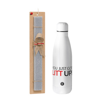 Suits You Just Got Litt Up! , Easter Set, metallic stainless thermos bottle (500ml) & scented flat Easter candle (30cm) (GRAY)