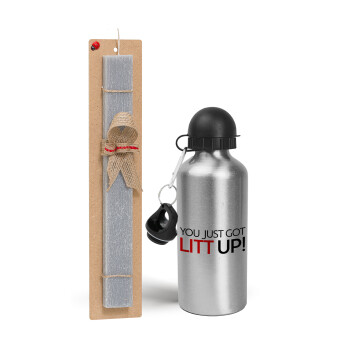 Suits You Just Got Litt Up! , Easter Set, metallic silver aluminum water bottle (500ml) & aromatic flat Easter candle (30cm) (GRAY)